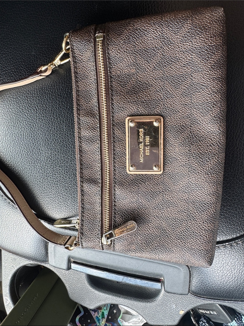 Michael Kors Metallic Brown Pebbled Wristlet with Gold Hardware